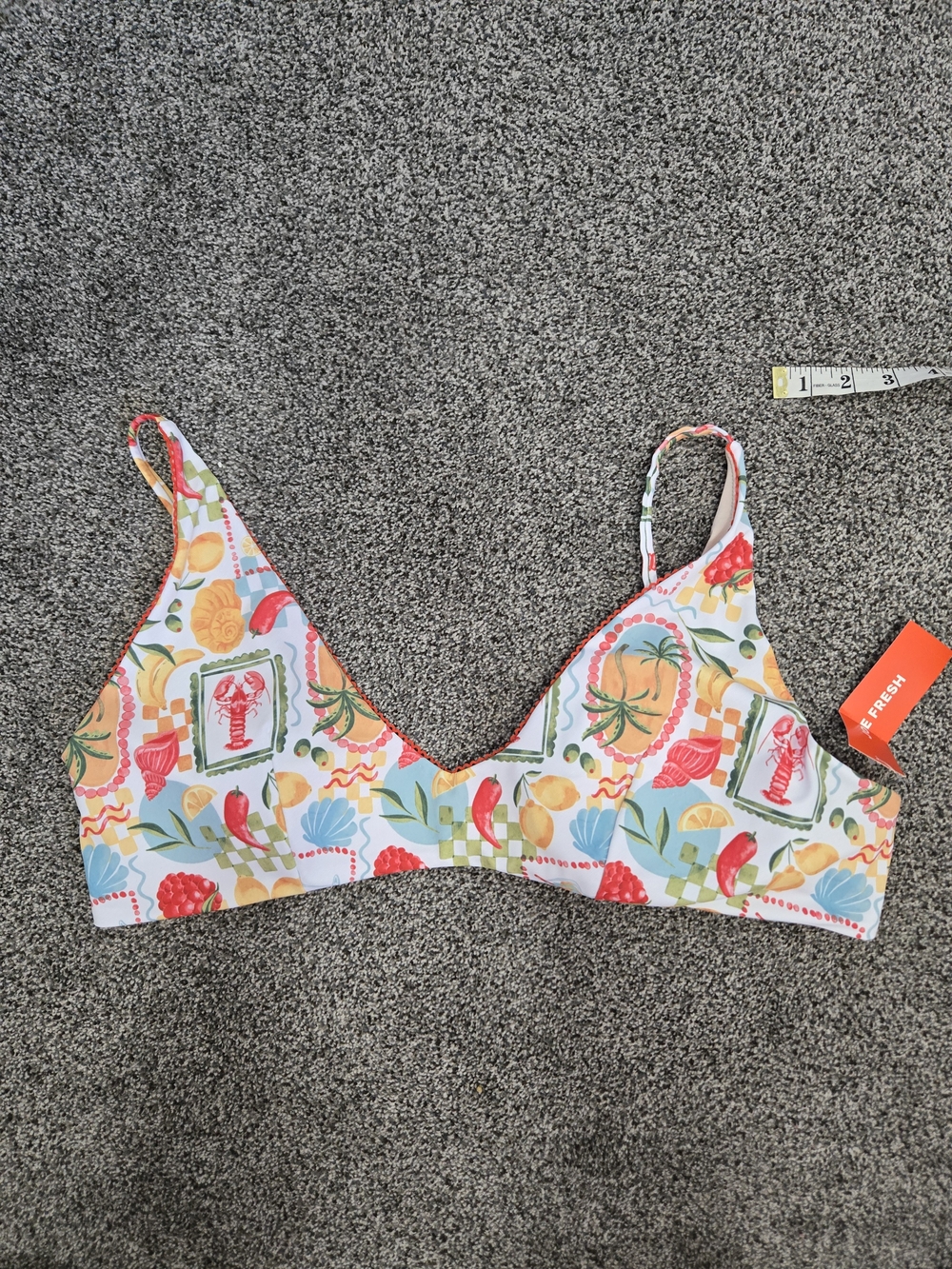 Joe Fresh Fruit-Print Bikini Top - White with Red, Orange, Green, Blue Accents